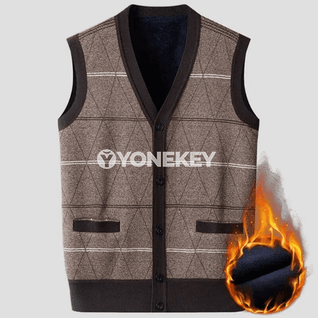 Erkekler üçin argyle ýeňsiz kardigan jilet, ýyly trikotaž