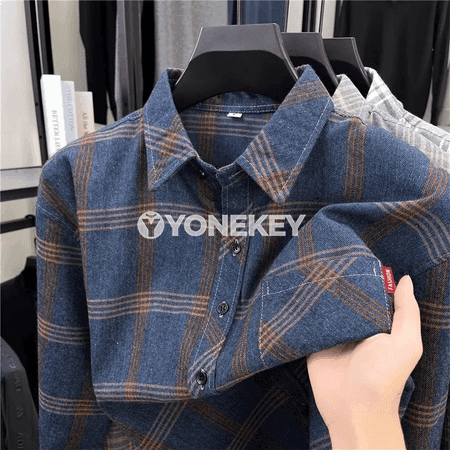 Erkekler üçin ýyly, ýumşak plaid düwmeli köýnek