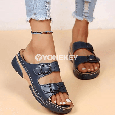 Zenanlar üçin rahat tomus şypbyklary, goşa tokaly platformaly sandal