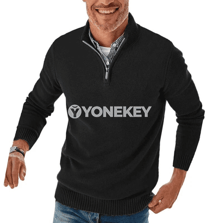 Erkekler üçin ziperli örme switer, mock neck, rahat stil