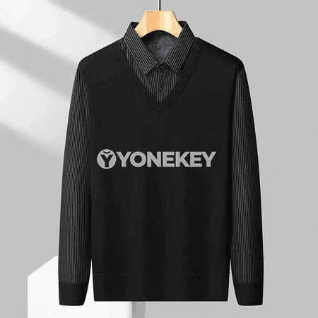 Erkekler üçin ýyly trikotaž polo köýnek, zolakly, ýaz-güz üçin