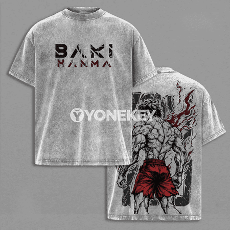 Baki anime futbolka, oversize, 100% pagta, gysga ýeňli