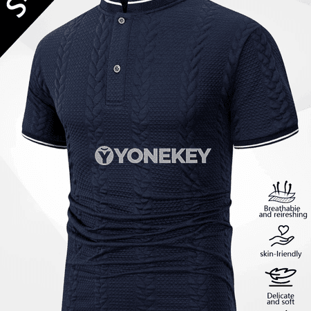 Erkekler üçin dem alýan teksturaly Henley futbolka, tomuslyk