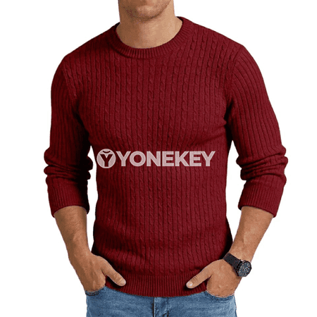 Erkekler üçin klasik trikotaž switer, uzyn ýeňli, ýeňil we ýyly