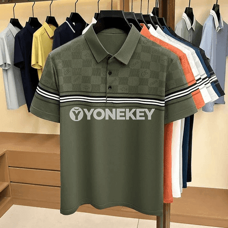 Erkekler üçin ýeňil polo futbolka, gysga ýeňli, iki reňkli