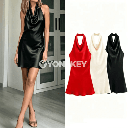 Zenanlar üçin mini satyn egin-eşik — reňkli, ýeňsiz, moda köýnek