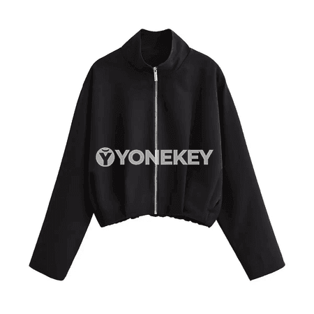 Zenanlar üçin casual bomber penjek, stend ýaka, zipperli