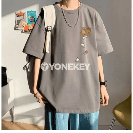 Oversize koreý futbolkasy, pişik çaply, M-8XL erkekler üçin