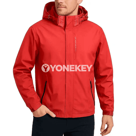 Suw geçirmeýän ýeňil erkek plýaşka jaket, kapýuşonly