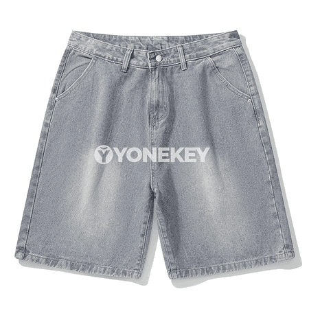 Erkekler üçin ýazky jeans şortik, giň oturan, döwrebap ýuwulan görnüş