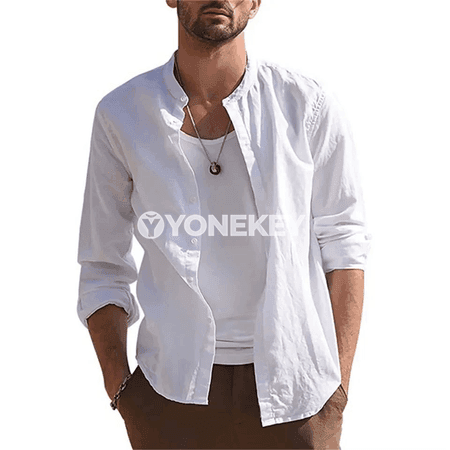 Erkekler üçin pamyk-zygyr ýeňil uzyn ýeňli casual köýnek