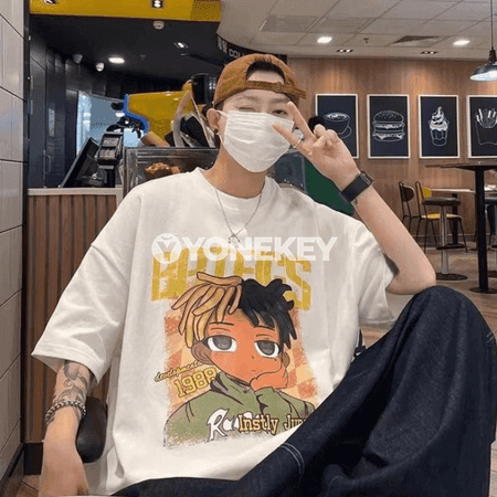 Erkekler üçin street stil anime çaply futbolka, ýaz-gyş däl