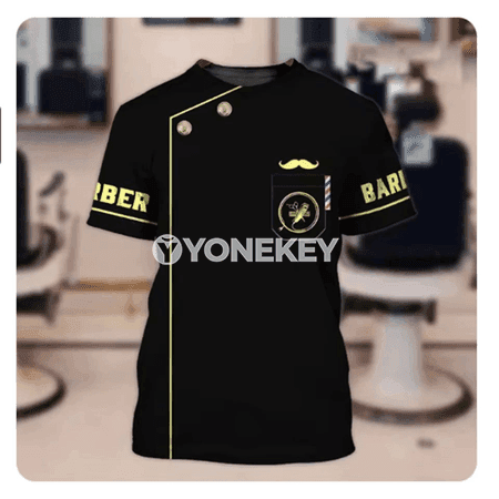 Erkekler üçin 3D çaply tomus futbolka, barber shop stili