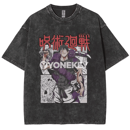 Gojo Satoru anime erkek-gyzlar üçin pagta futbolka, retro stil