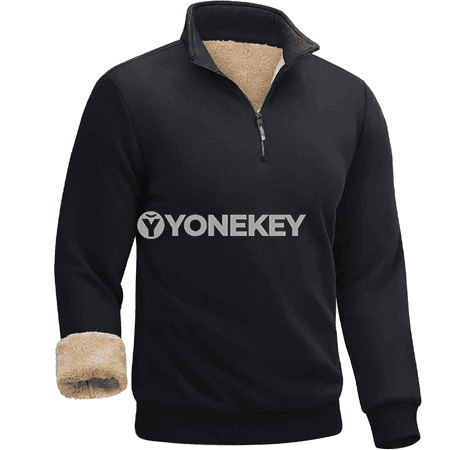 Erkekler üçin ýarym zip ýyly trikotaj pullover, kapýuşonly