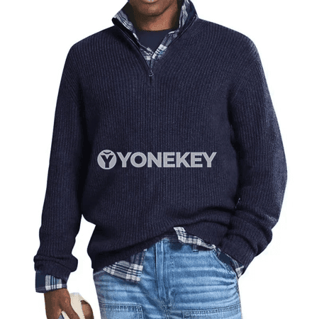 Erkekler üçin ýyly ýüň garyndyly zolakly zipper switer