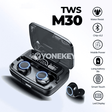 M30 TWS Bluetooth 5.3 simsiz nauşnik, LED ekran, mikrofonly