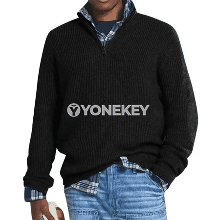 Erkekler üçin ýyly ýüň garyndyly zolakly zipper switer