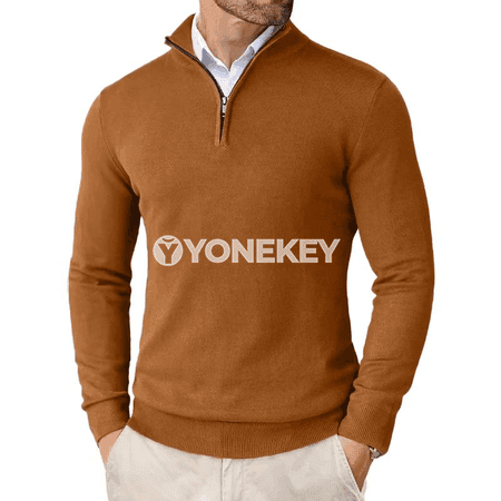 Erkekler üçin ýarym zip örme switer, ýeňil dar kesim, gündelik