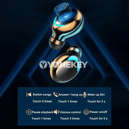Bluetooth 5.3 simsiz sport naushnikler, 9D stereo, sensorly