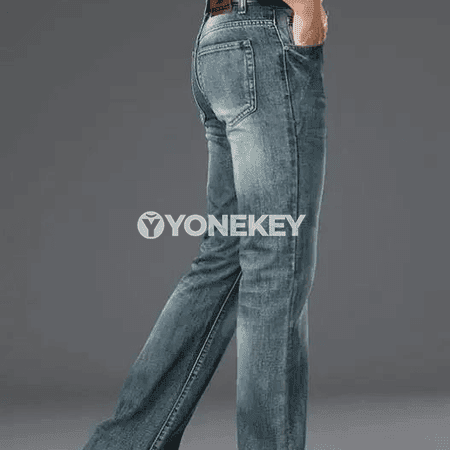 Erkekler üçin giň balaç jyns jalbar, klasiik flar görnüşli denim