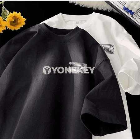 Erkekler üçin giň oversize futbolka, maze ýazgyly, M-8XL