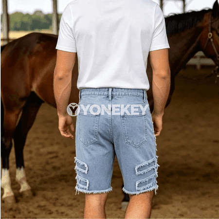 Erkekler üçin vintage denim şortik, rahat we moda stil