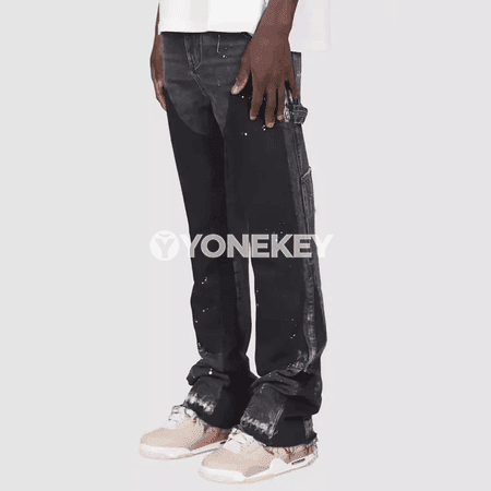 Erkekleriň ýuwulan denim jeansleri, dar aýakly we gündelik stil