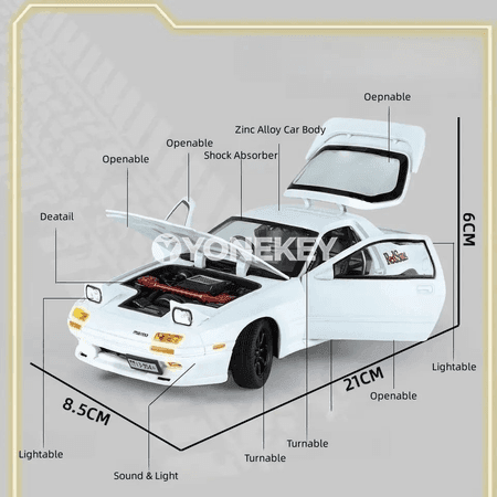 Mazda RX-7 1:24 metal model awtoulag — sesli, ýagtylykly