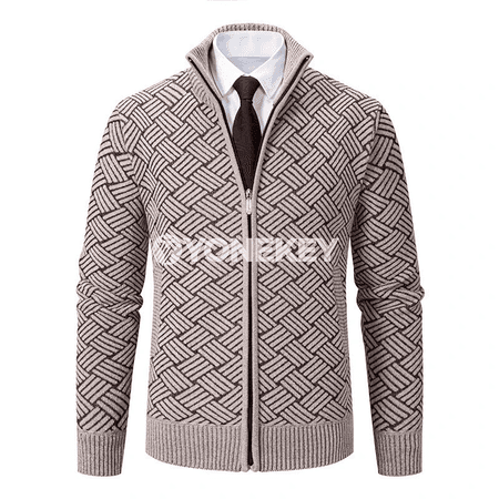 Erkekler üçin ýyly kapýuşonly fermuarly kardigan jaket