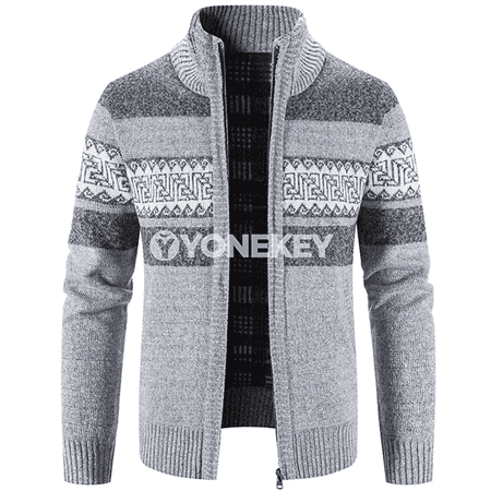 Erkekler üçin gyş-güýz cardigan, dik ýaka, ýyly we rahat