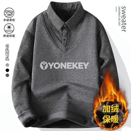 Erkekler üçin ýyly içi fleesli uzyn ýeňli polo köýnek
