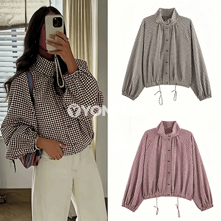 Zenanlar üçin öýli-ýolly ekrini bar bolan zolakly ýyly jaket