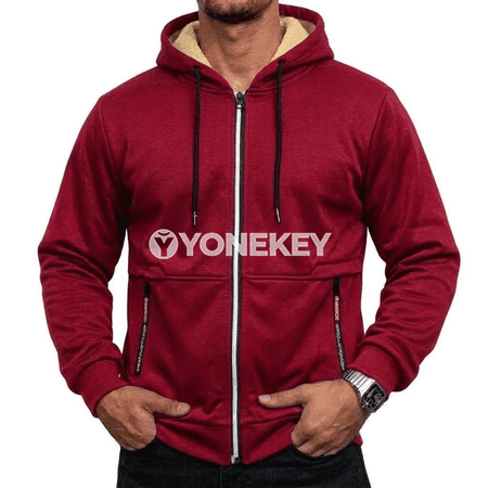 Erkekler üçin ýyly kapýuşonly fermuarly fleece kurtka