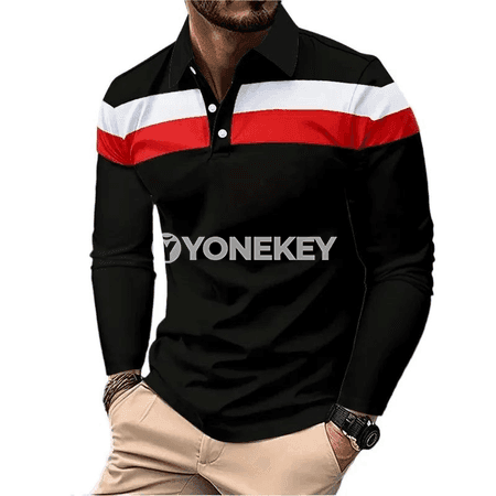 Erkekler üçin uzyn ýeňli polo köýnek, dem alýan düwmejikli model