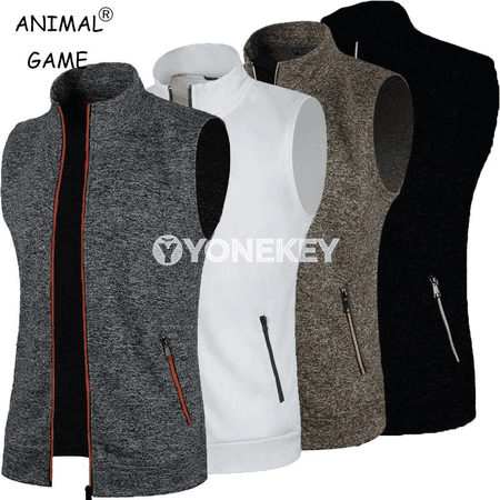 Erkekler üçin fermuarly ýeňsiz ýyly jilet we sport üst eşigi