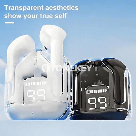 Şeffaf dizaýnly simsiz Bluetooth nauşnikler, LED displeýli TWS