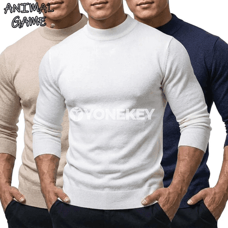 Erkekler üçin güýz köýnegi, boýnu ýokary, uzyn ýeňli, ýyly pullover