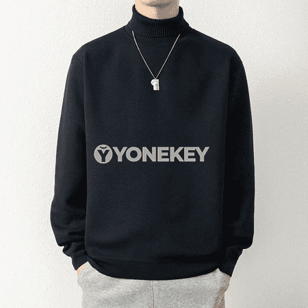 Erkekler üçin ýyly trikotaž switer, ýokary boýunly, gyş üçin amatly