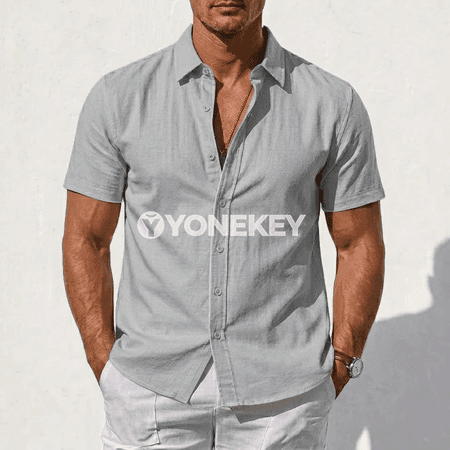 Erkekler üçin pagta-linen ýeňil köýnek, ýaz-tomus gündelik stil