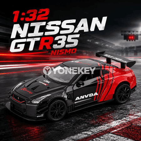 Nissan GTR R35 Nismo 1:32 sesli we yşykly metal model awtoulag