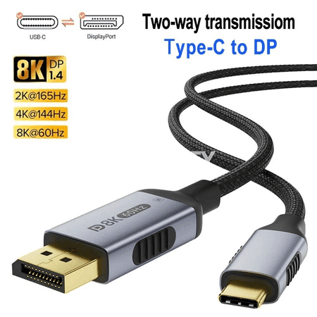 8K Type-C to DisplayPort kabeli, 4K@120Hz, 8K@60Hz