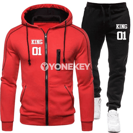 Erkekler üçin güýz-gyzylgy döwri sport kostýumy, kapüşonly 2 bölek toplum