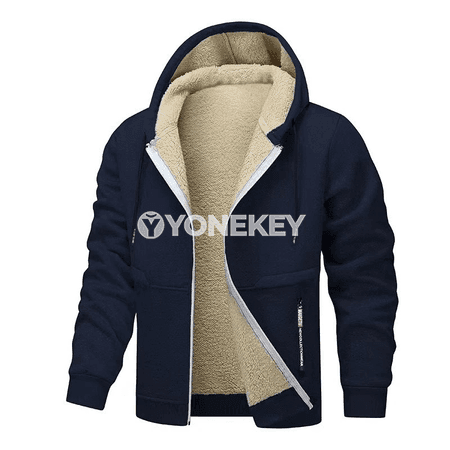 Erkekler üçin ýyly kapüşonly fleesli hoodie, fermuarly, gyş üçin
