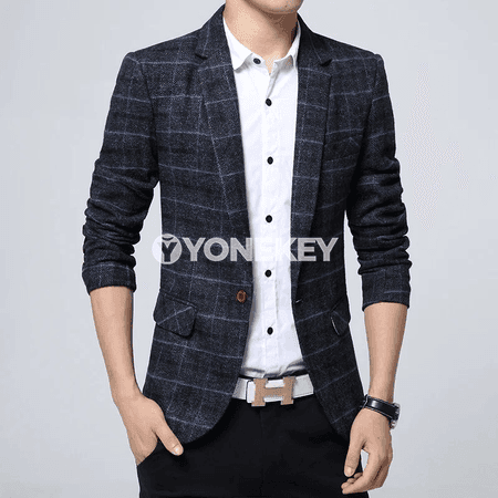 Erkekler üçin biznes-stil blazer, ýaz we güýz üçin klassik penjek