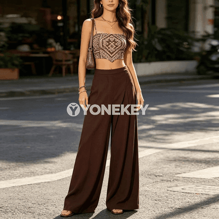 Zenanlar üçin giň balaklar, ýokary bel, gündelik we ýeňil stil