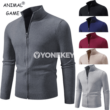 Erkekler üçin ýyly gökjekli örülen kardigan, ýokary boýly, güýz-gyş