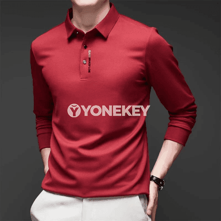 Erkekler üçin badge-li business casual uzyn ýeňli polo köýnek