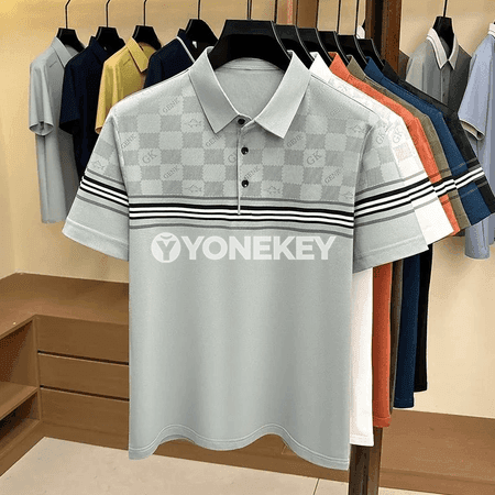 Erkekler üçin ýeňil polo futbolka, gysga ýeňli, iki reňkli