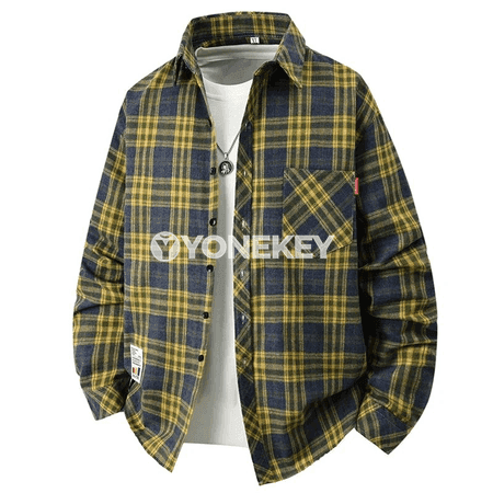 Erkekler üçin retro ýazly flanel köýnek, ýumşak we rahat gündelik model